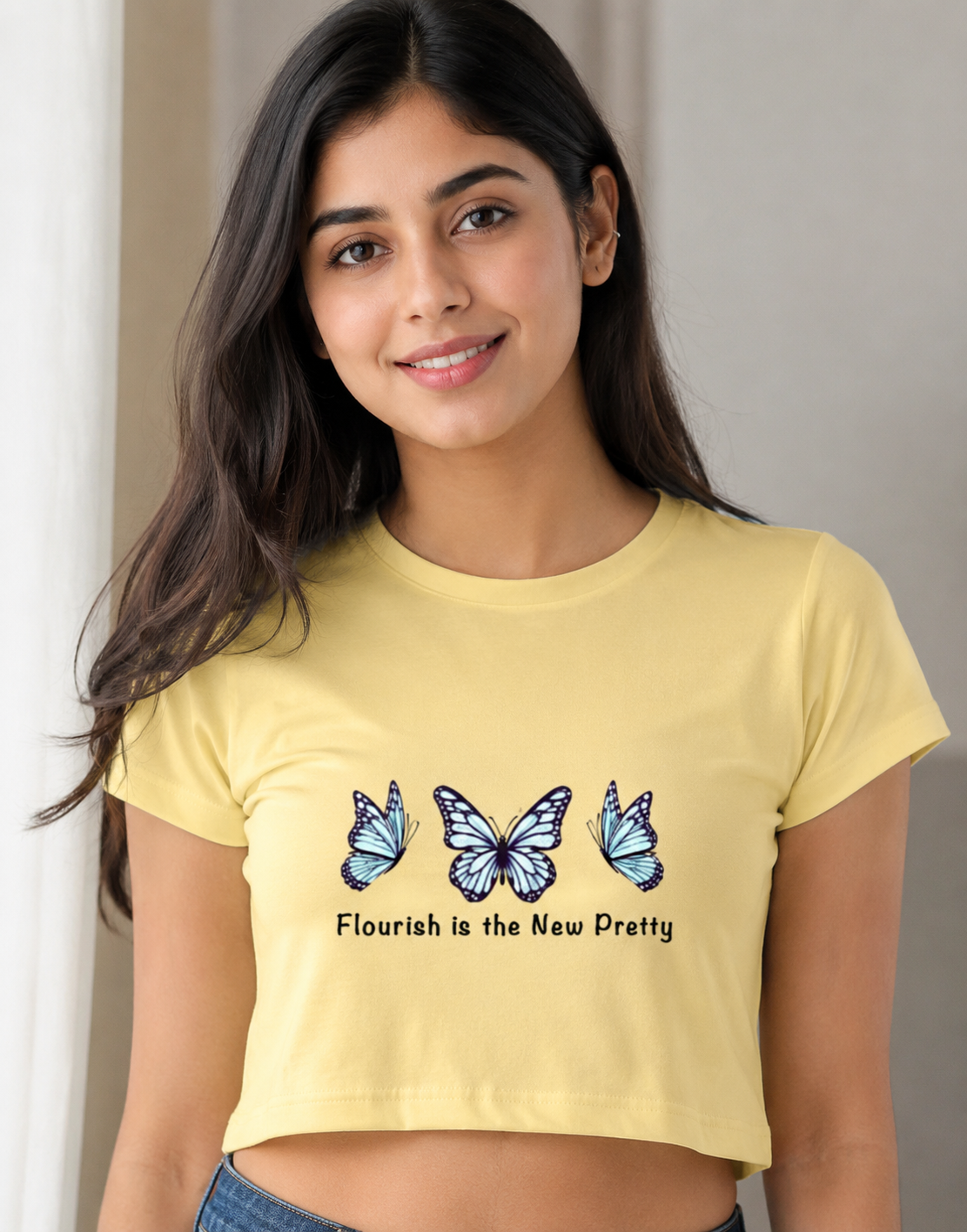 Blue Butterfly Graphic Women's Crop Top By Flaunt N Flourish