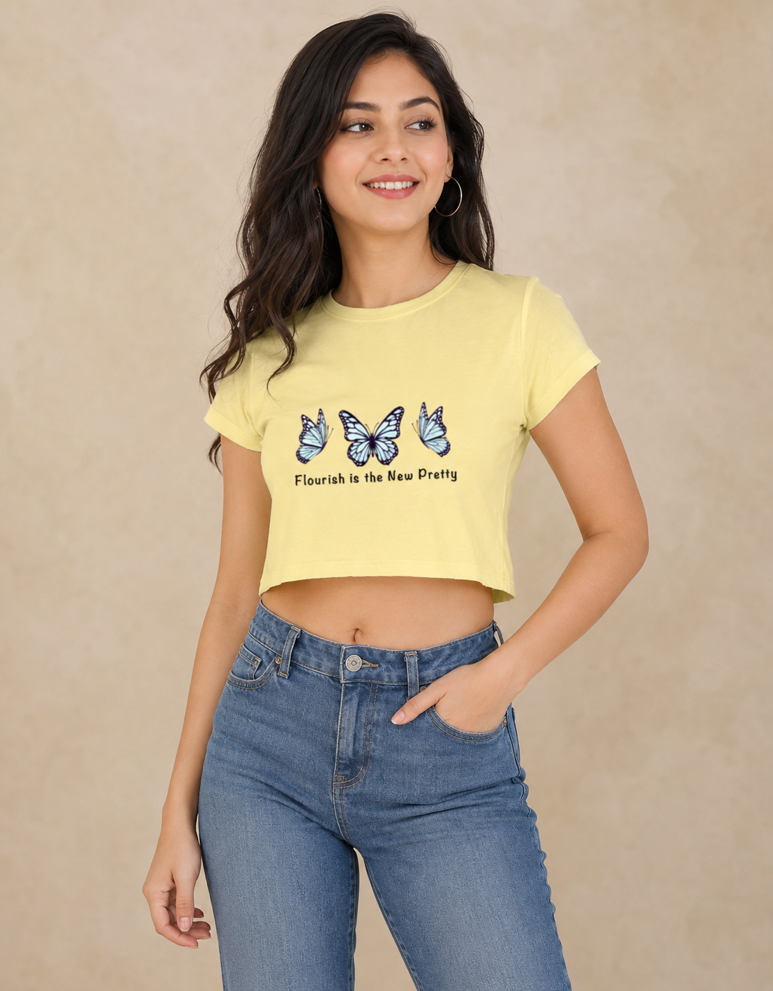 Blue Butterfly Graphic Women's Crop Top By Flaunt N Flourish