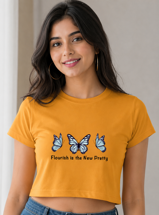 Blue Butterfly Graphic Women's Crop Top By Flaunt N Flourish
