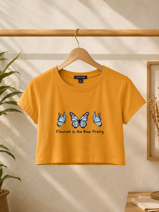Blue Butterfly Graphic Women's Crop Top By Flaunt N Flourish