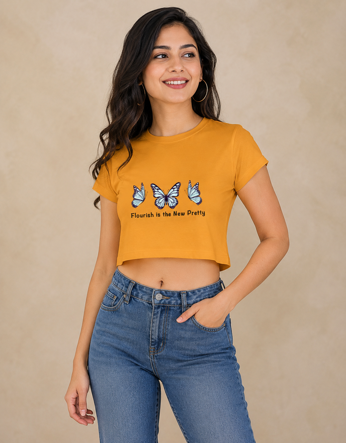 Blue Butterfly Graphic Women's Crop Top By Flaunt N Flourish