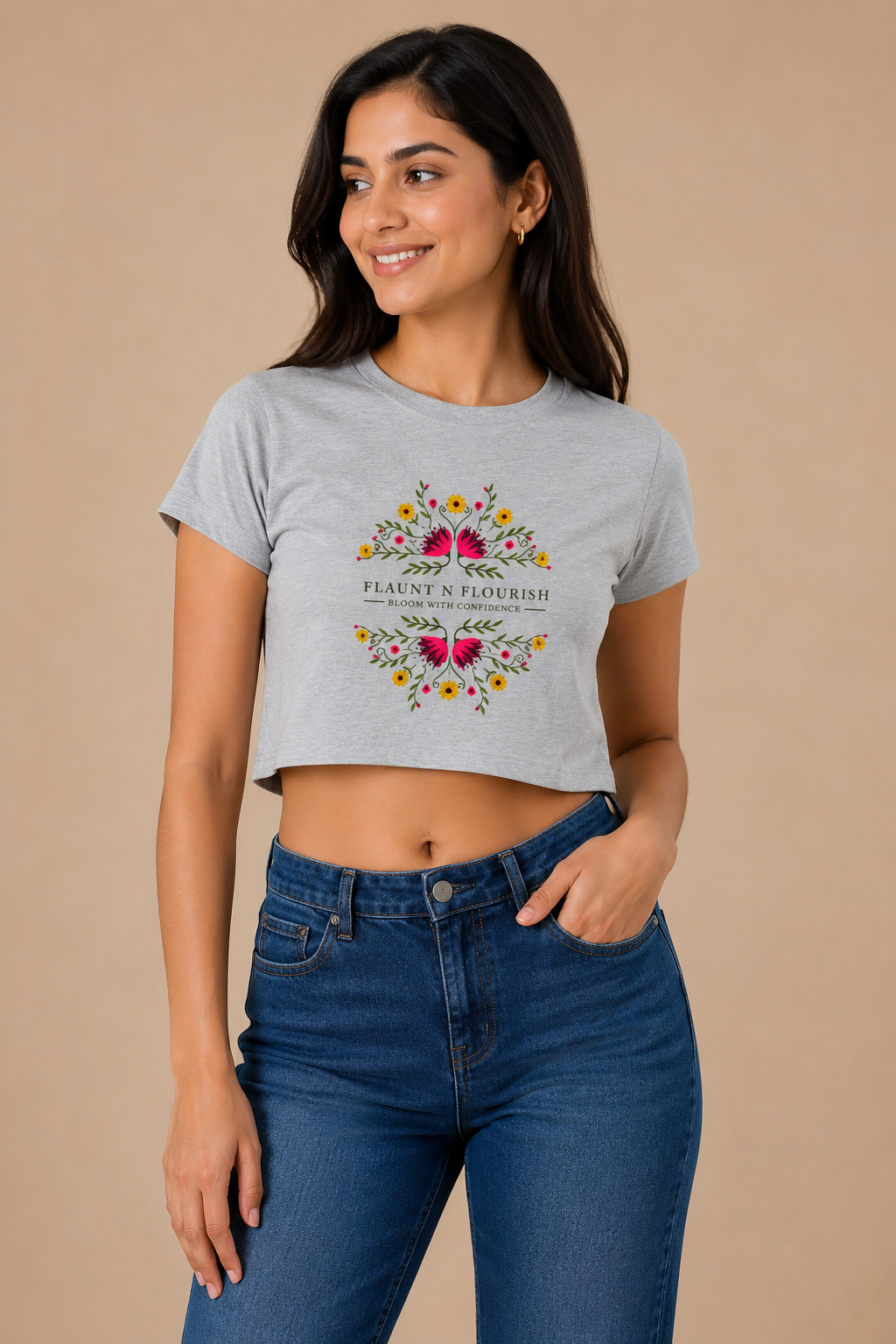 Flaunt N Flourish Floral Graphic Crop Top for Women