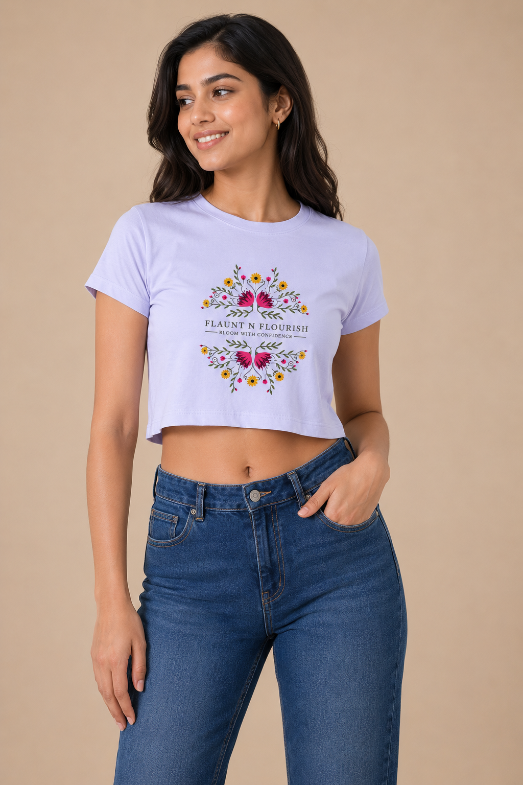 Flaunt N Flourish Floral Graphic Crop Top for Women