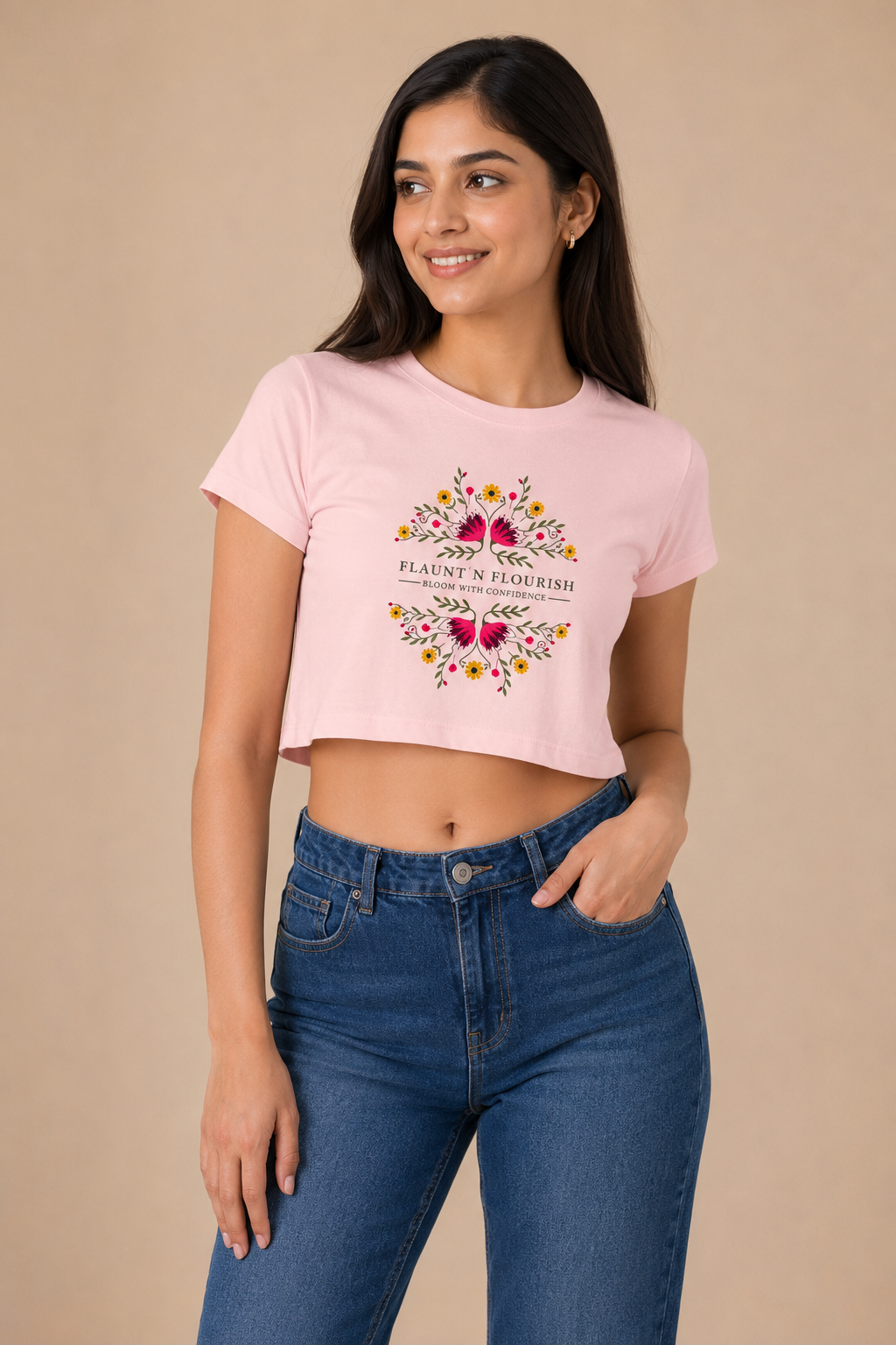 Flaunt N Flourish Floral Graphic Crop Top for Women