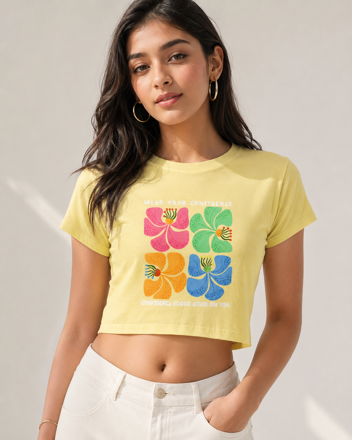 Wear Your Confidence Inspirational Flower Print Floral Graphic Women's Crop Top