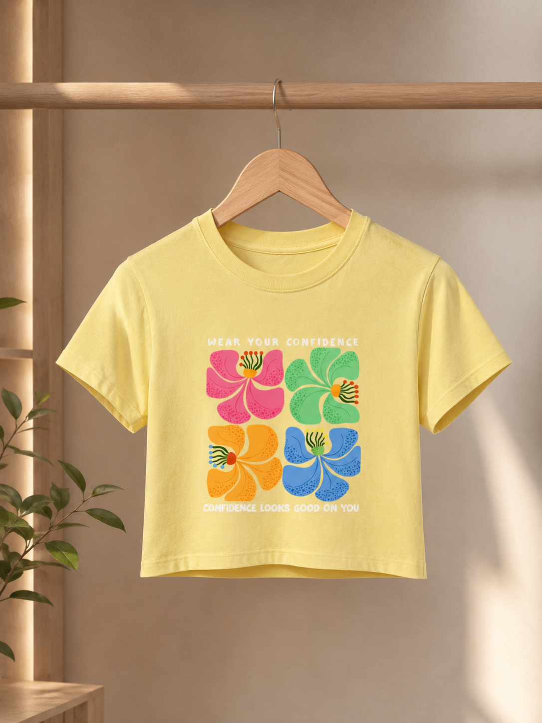 Wear Your Confidence Inspirational Flower Print Floral Graphic Women's Crop Top