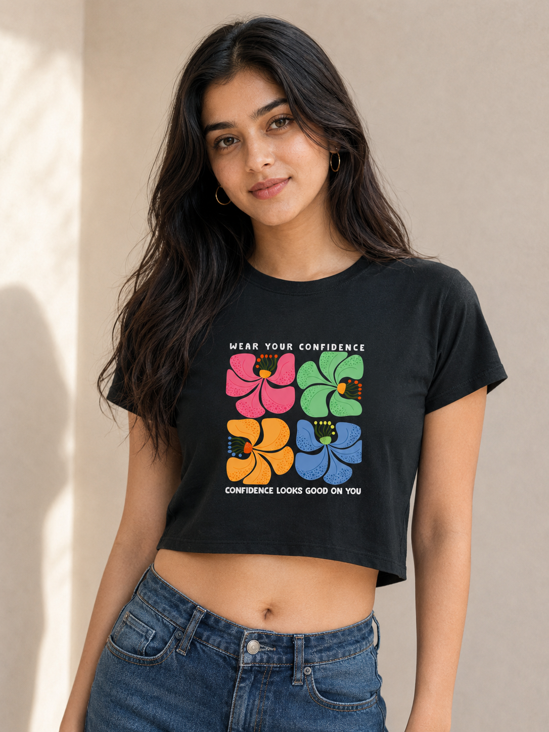 Wear Your Confidence Inspirational Flower Print Floral Graphic Women's Crop Top