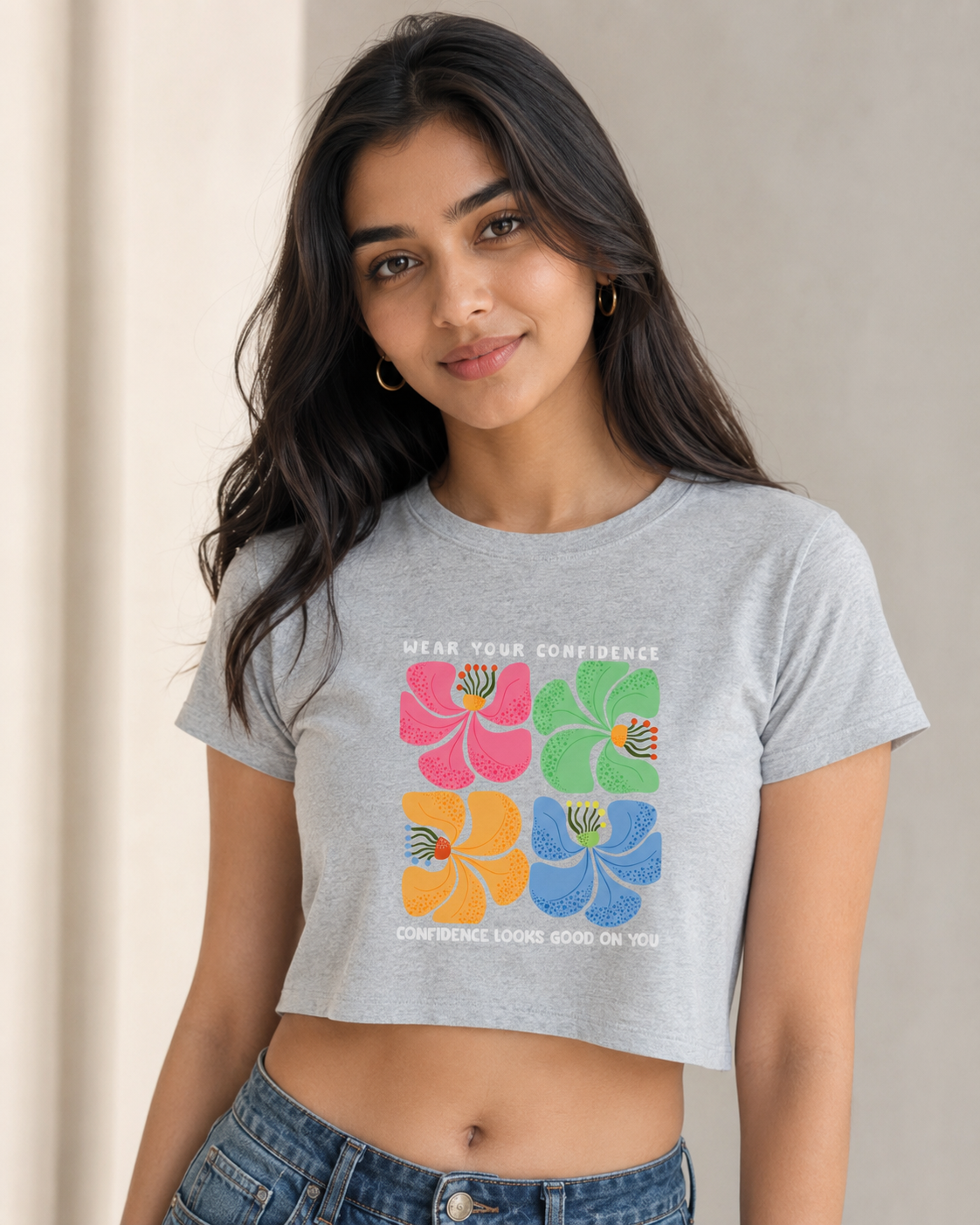 Wear Your Confidence Inspirational Flower Print Floral Graphic Women's Crop Top