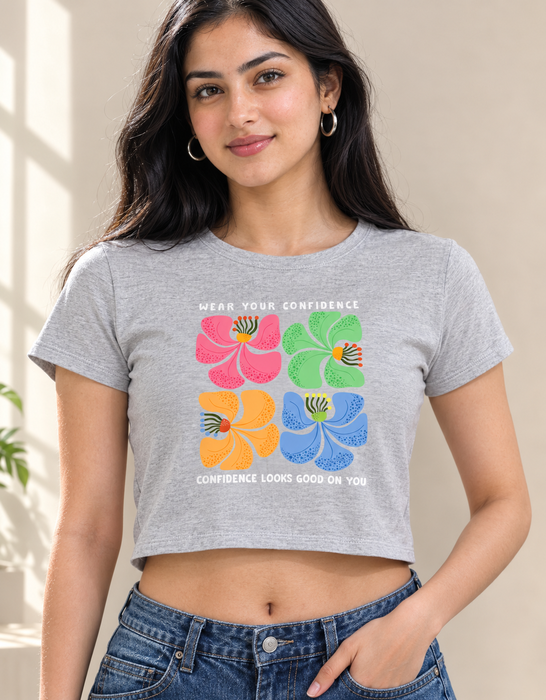 Wear Your Confidence Inspirational Flower Print Floral Graphic Women's Crop Top