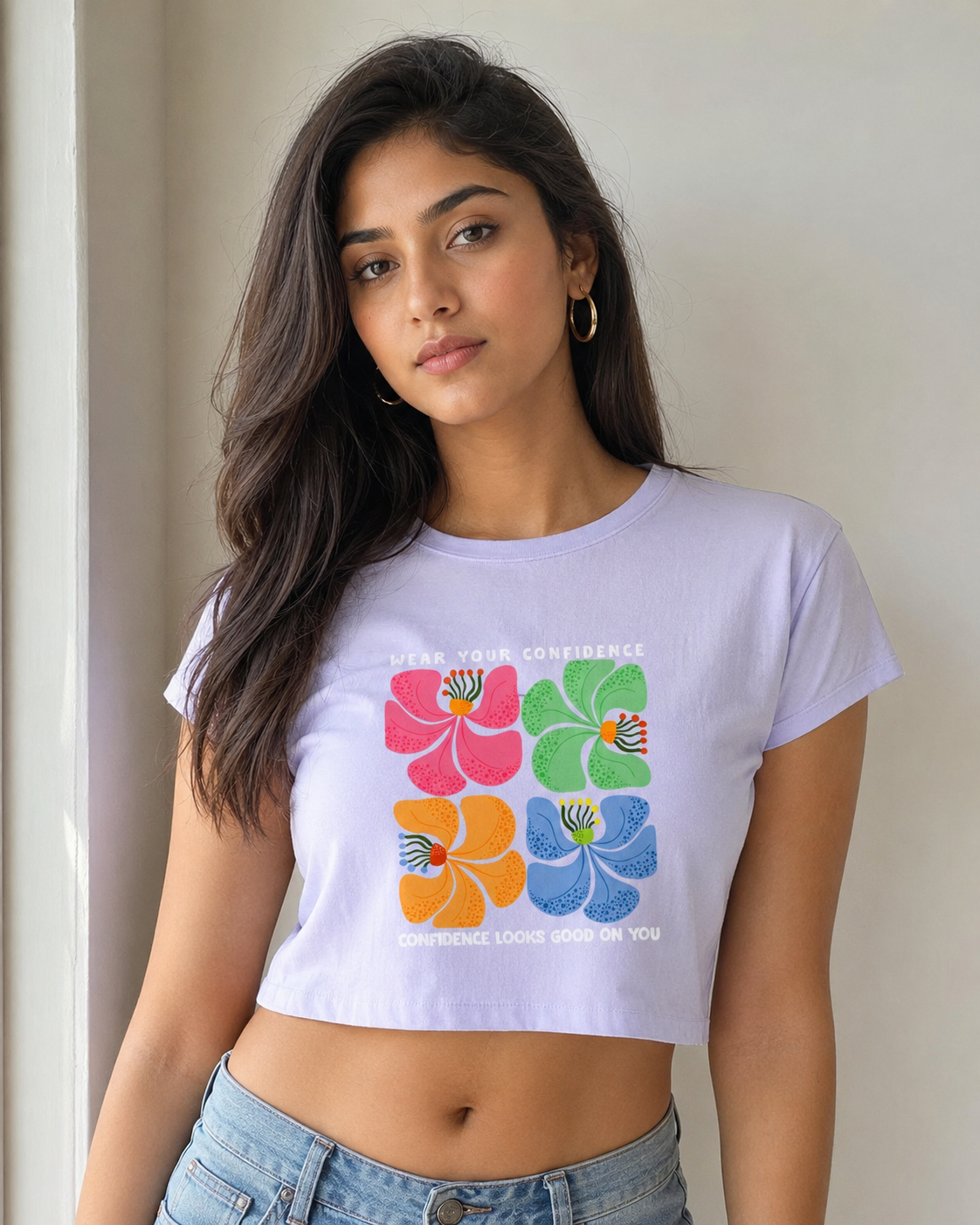 Wear Your Confidence Inspirational Flower Print Floral Graphic Women's Crop Top