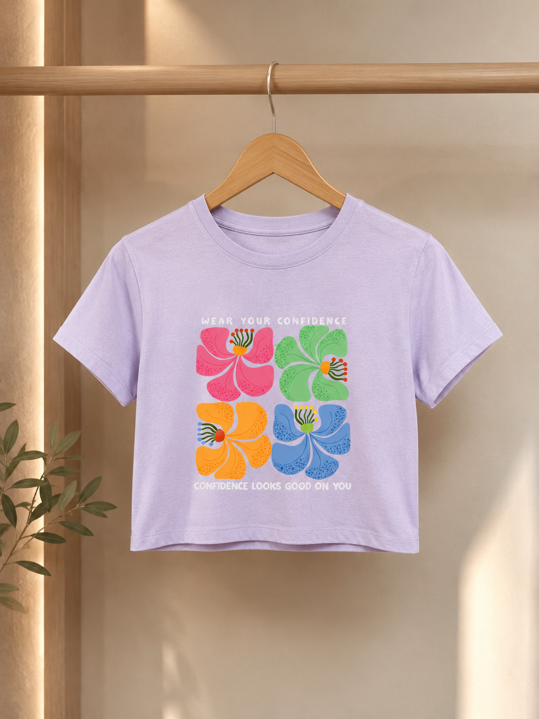 Wear Your Confidence Inspirational Flower Print Floral Graphic Women's Crop Top