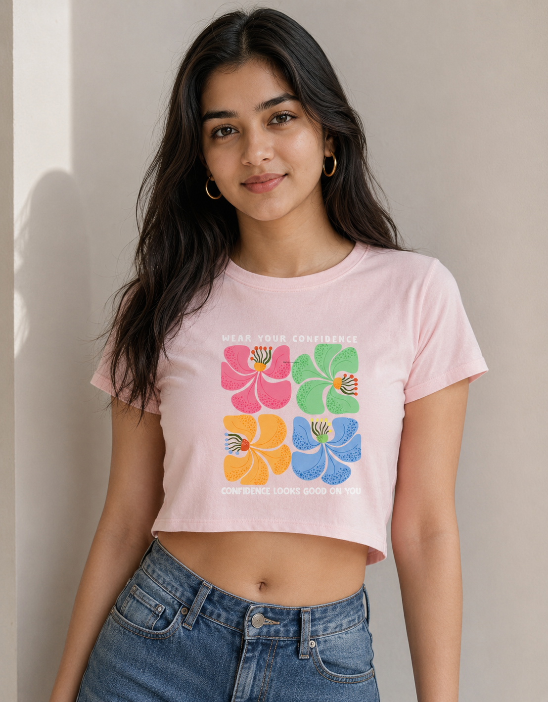 Wear Your Confidence Inspirational Flower Print Floral Graphic Women's Crop Top