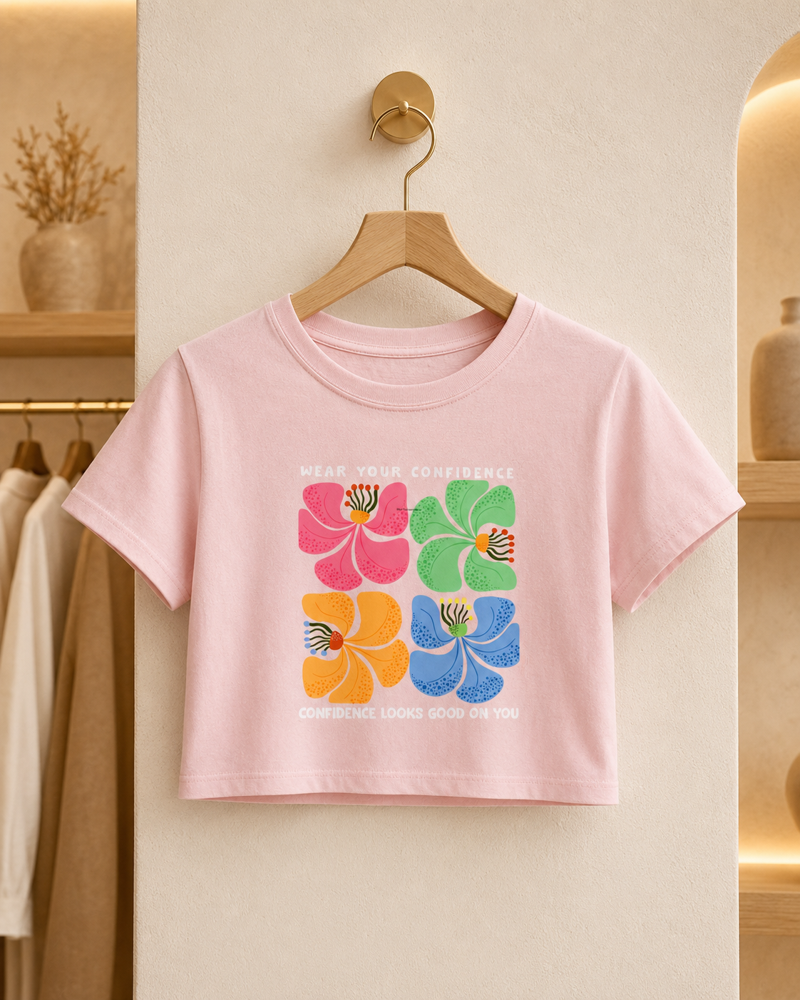 Wear Your Confidence Inspirational Flower Print Floral Graphic Women's Crop Top
