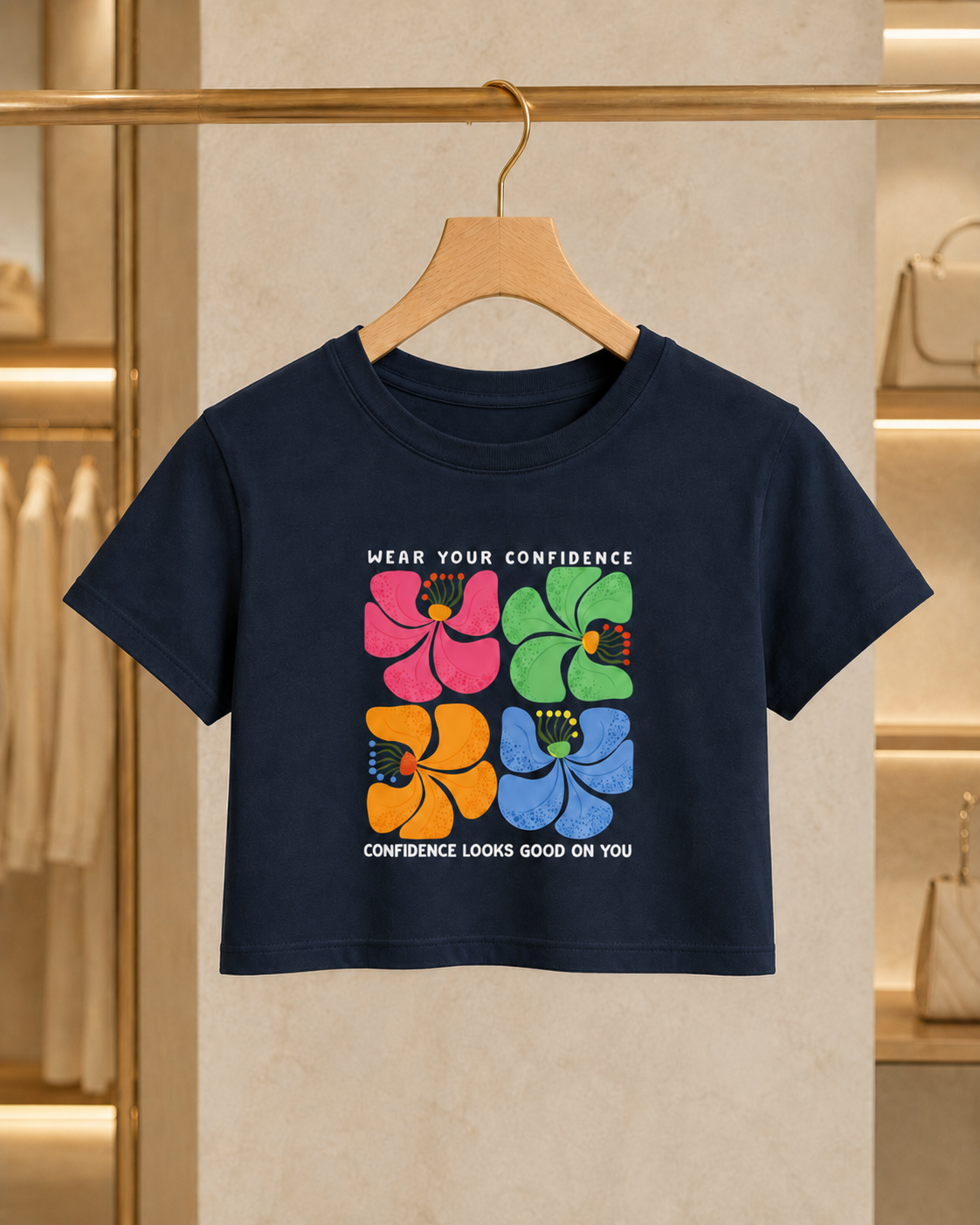 Wear Your Confidence Inspirational Flower Print Floral Graphic Women's Crop Top