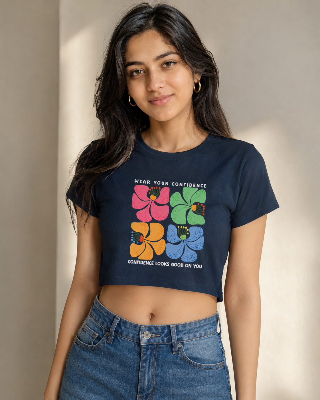 Wear Your Confidence Inspirational Flower Print Floral Graphic Women's Crop Top