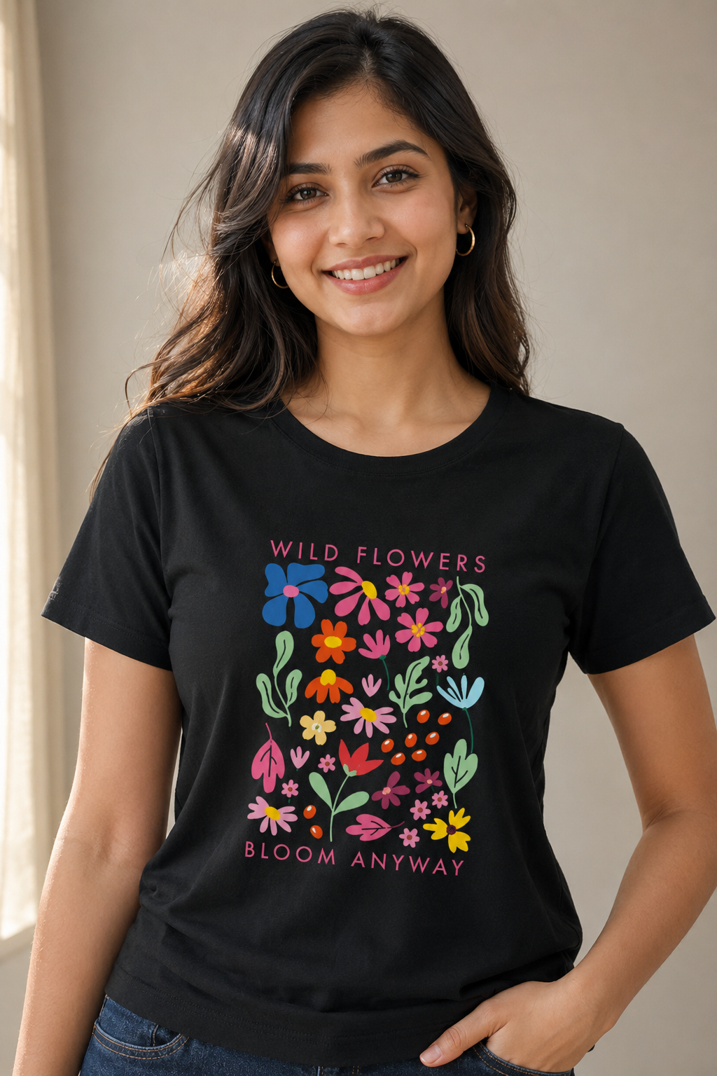 Floral Graphic Printed Cotton Women's Classic T-Shirt By Flaunt N Flourish