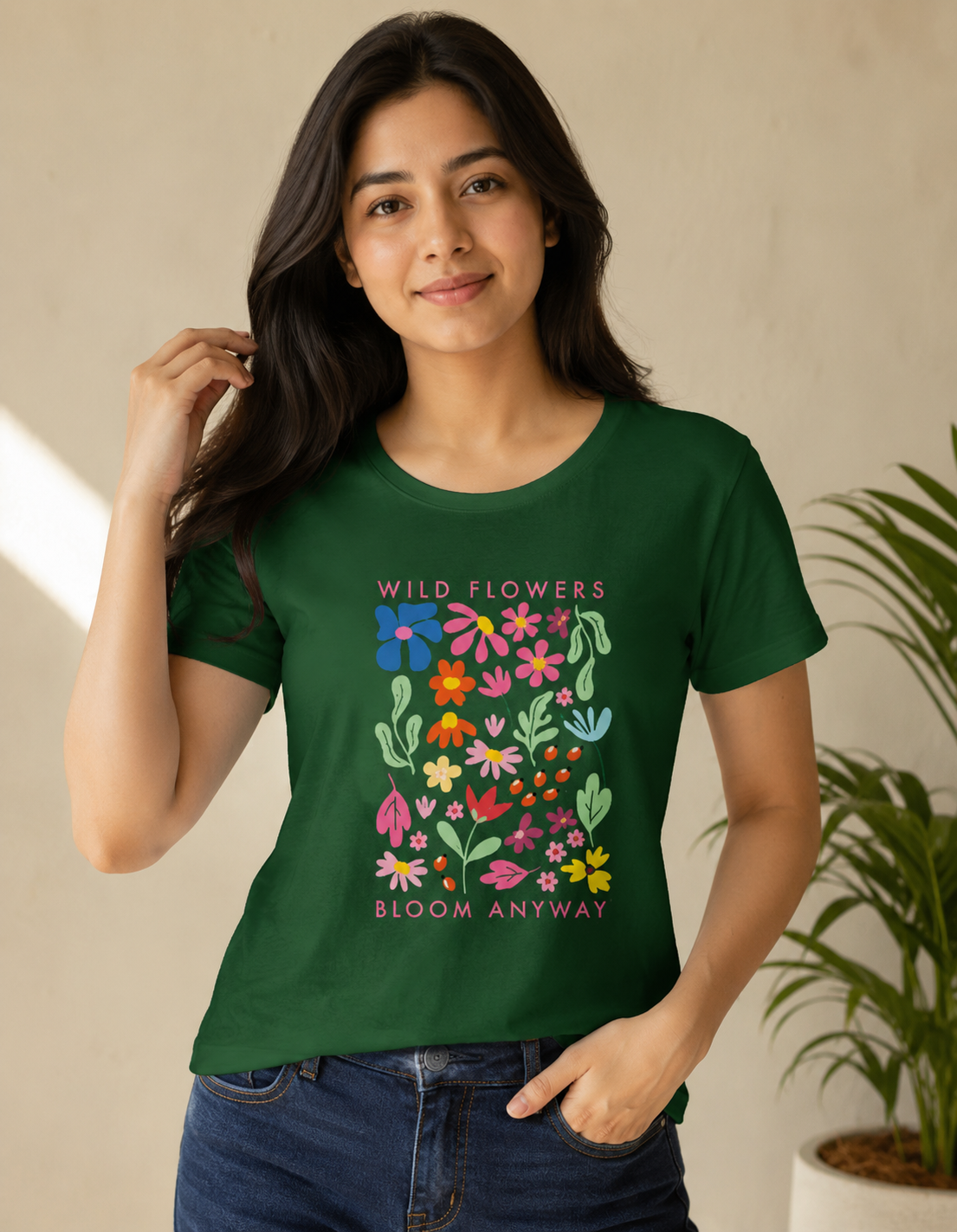 Floral Graphic Printed Cotton Women's Classic T-Shirt By Flaunt N Flourish