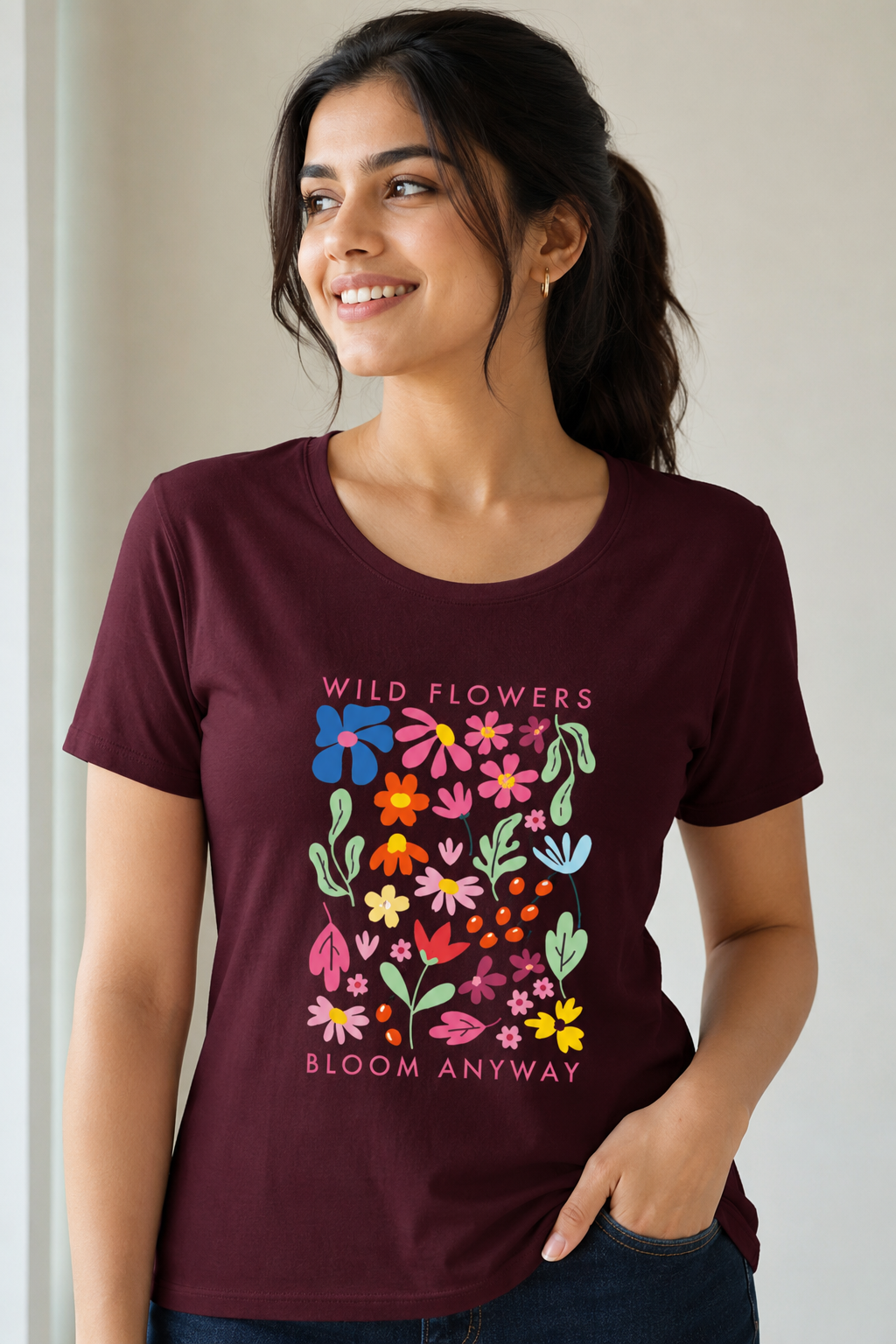 Floral Graphic Printed Cotton Women's Classic T-Shirt By Flaunt N Flourish