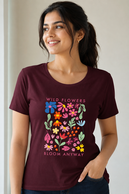 Floral Graphic Printed Cotton Women's Classic T-Shirt By Flaunt N Flourish