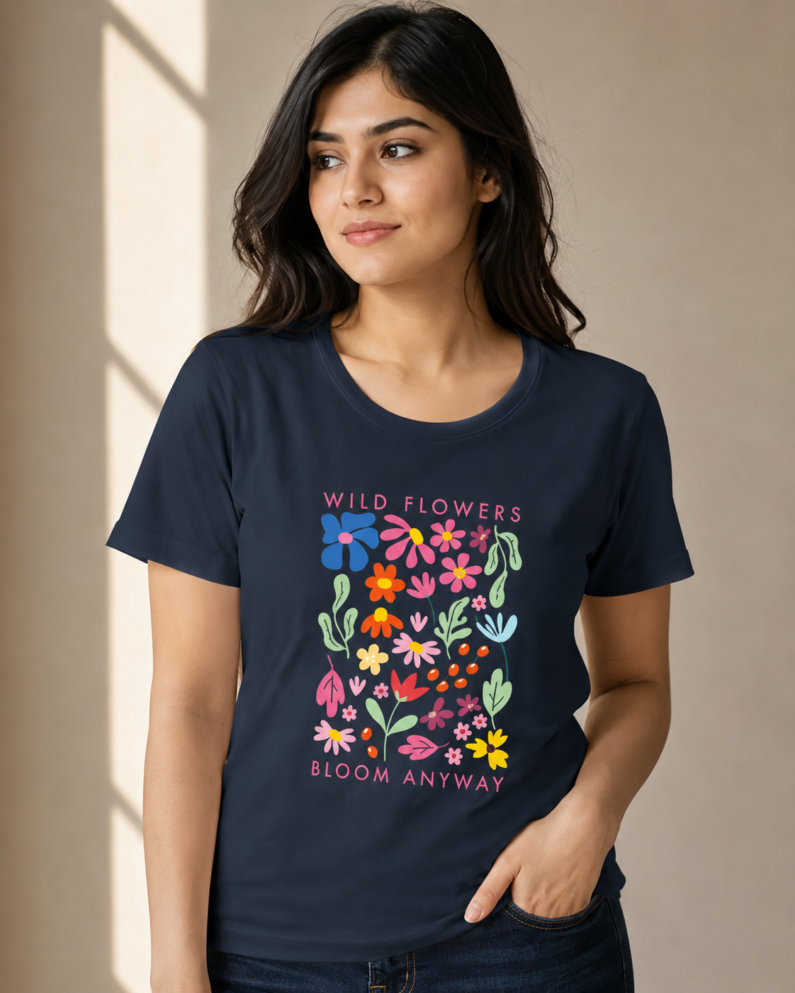 Floral Graphic Printed Cotton Women's Classic T-Shirt By Flaunt N Flourish