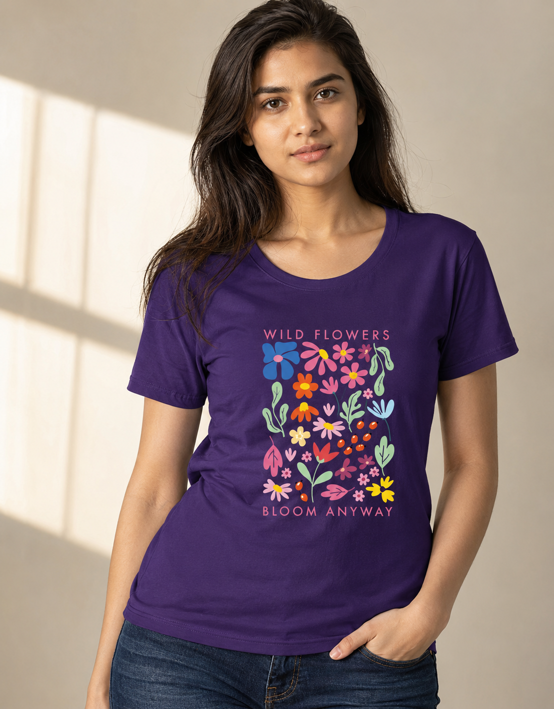 Floral Graphic Printed Cotton Women's Classic T-Shirt By Flaunt N Flourish