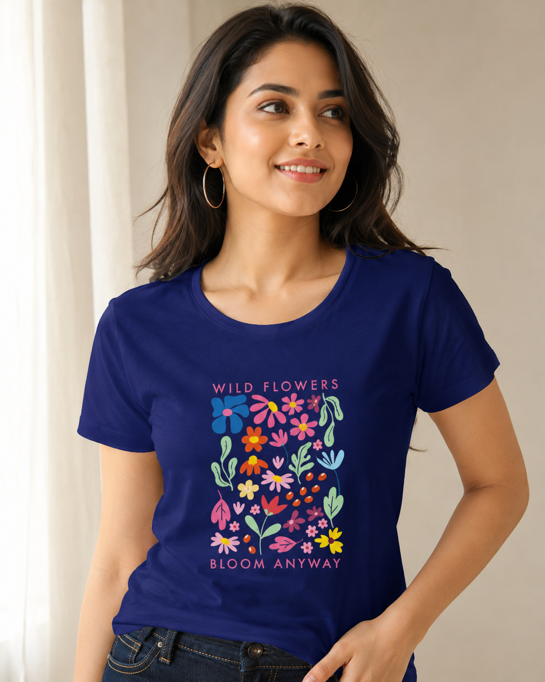 Floral Graphic Printed Cotton Women's Classic T-Shirt By Flaunt N Flourish